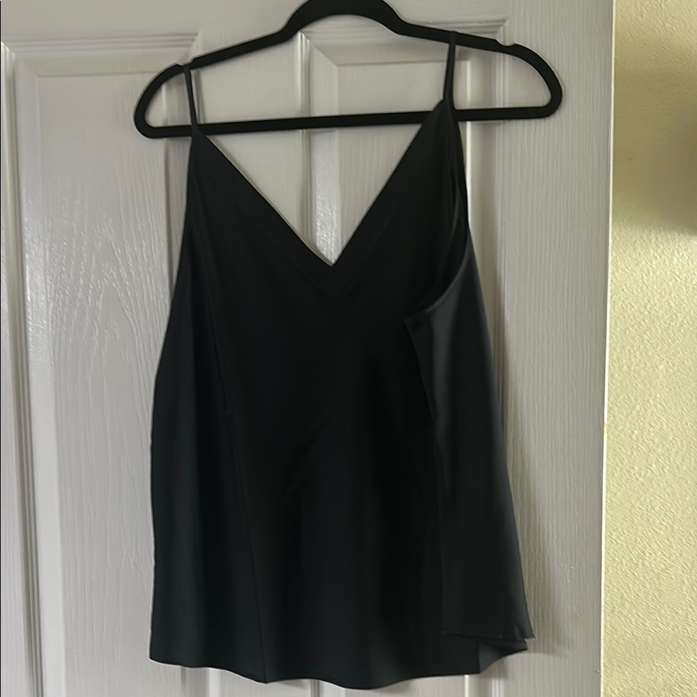Satin V-Neck Camisole Tank Top - Black